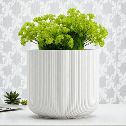 Ripple Pure White Ceramic Planter - Embossed Texture