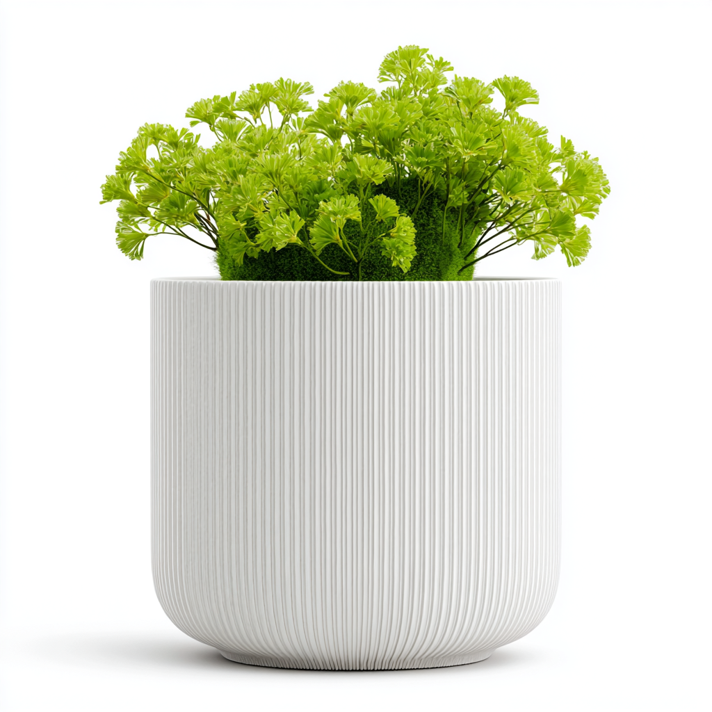 Ripple Pure White Ceramic Planter - Embossed Texture