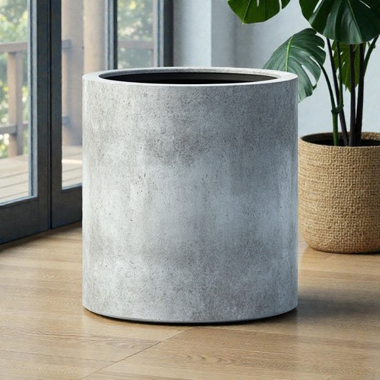 Modern Concrete Cylinder Planter - Industrial Grey